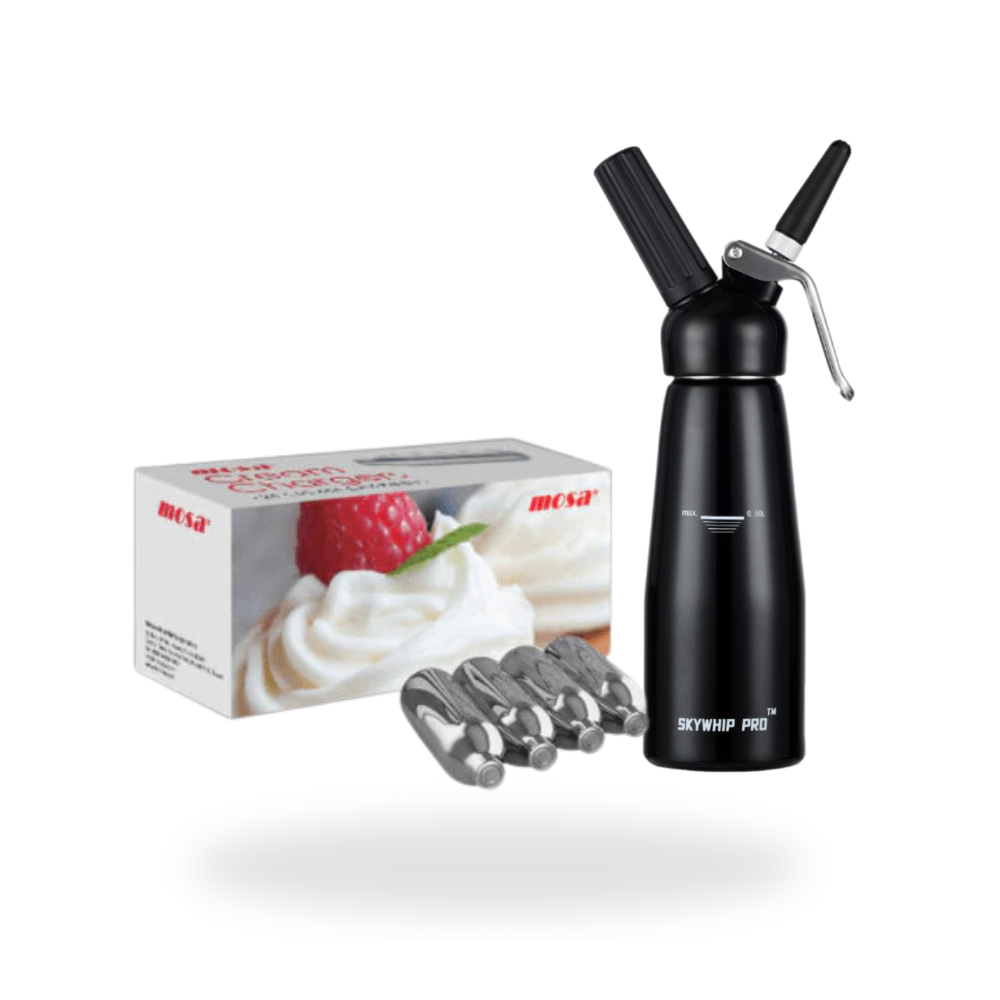 Value Combo -  Mosa Whipped Cream Chargers 8g N2O + 0.5L Whipper Black