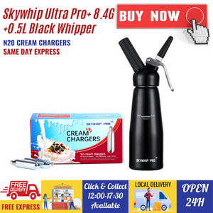 Value Combo - Skywhip Ultra Pro+ Whipped Cream Chargers 8.4g N20 + 0.5L Whipper Black