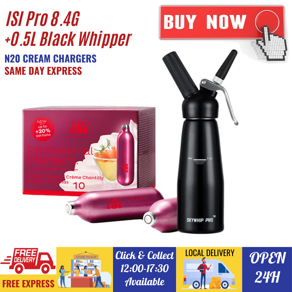 Value Combo - ISI Whipped Cream Chargers 8.4g N2O + 0.5L Whipper Black