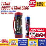 [6% off code: SKY5] 1 Tank Skywhip Pro Max 3.3L + 1 Tank Skywhip Pro 660g Cream Chargers  N2O