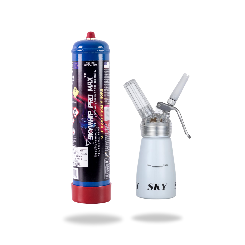 1 Pack Skywhip Pro Max Cream Chargers 660g N2O + 1 Whipper 0.25L (White)