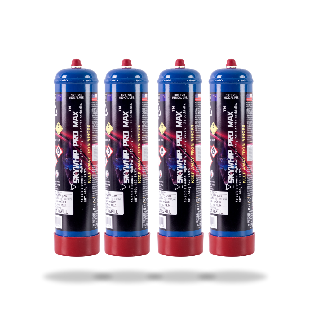 4 TANKS [PM] Skywhip Pro Max 660g Cream Chargers N2O + Nozzle
