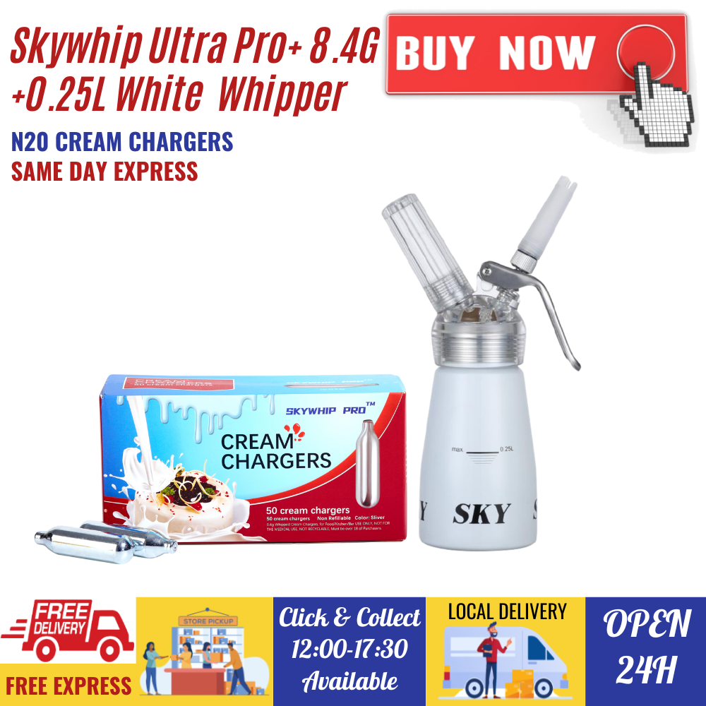 Value Combo - Skywhip Ultra Pro+ Whipped Cream Chargers 8.4g N20 + 0.25L Whipper White