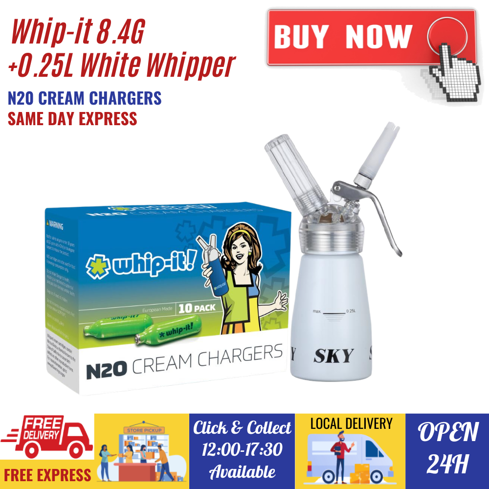 Value Combo - Whip-it Whipped Cream Chargers 8.2g N2O + 0.25L Whipper White