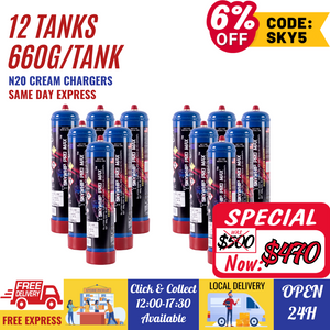 [6%off code: SKY5] 12 Tanks 660g Skywhip Pro Max Cream Chargers N2O + Nozzle