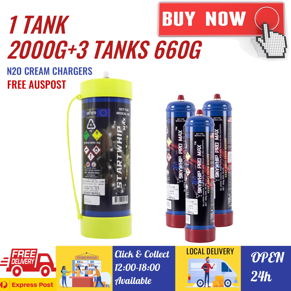 3 Tanks [AW] Aurora Whip 580g Cream Chargers N2O + Nozzles