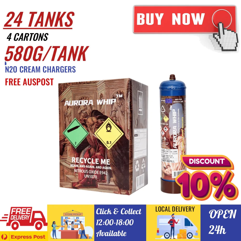 9 Tanks [AW] Aurora Whip 580g Cream Chargers N2O + Nozzles